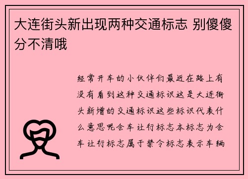 大连街头新出现两种交通标志 别傻傻分不清哦